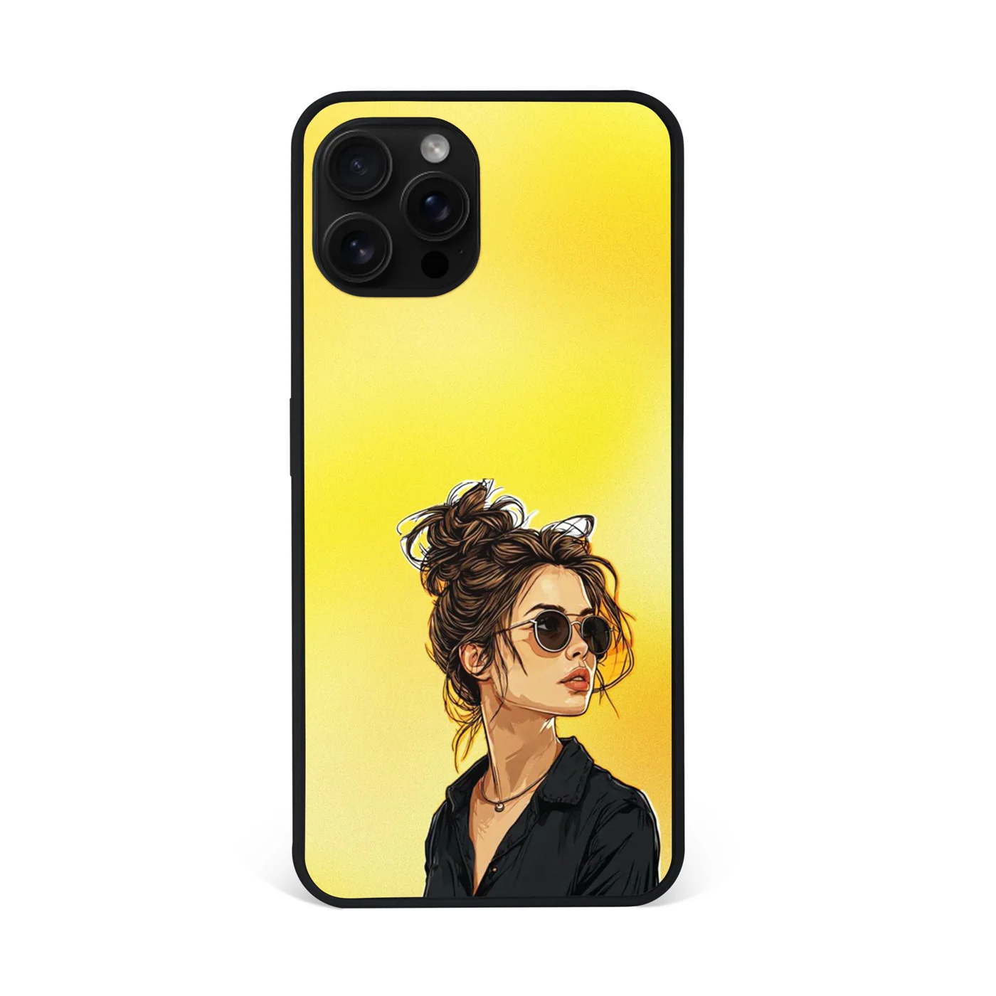 Messy Bun Girl on Yellow Premium Glass Phone Case