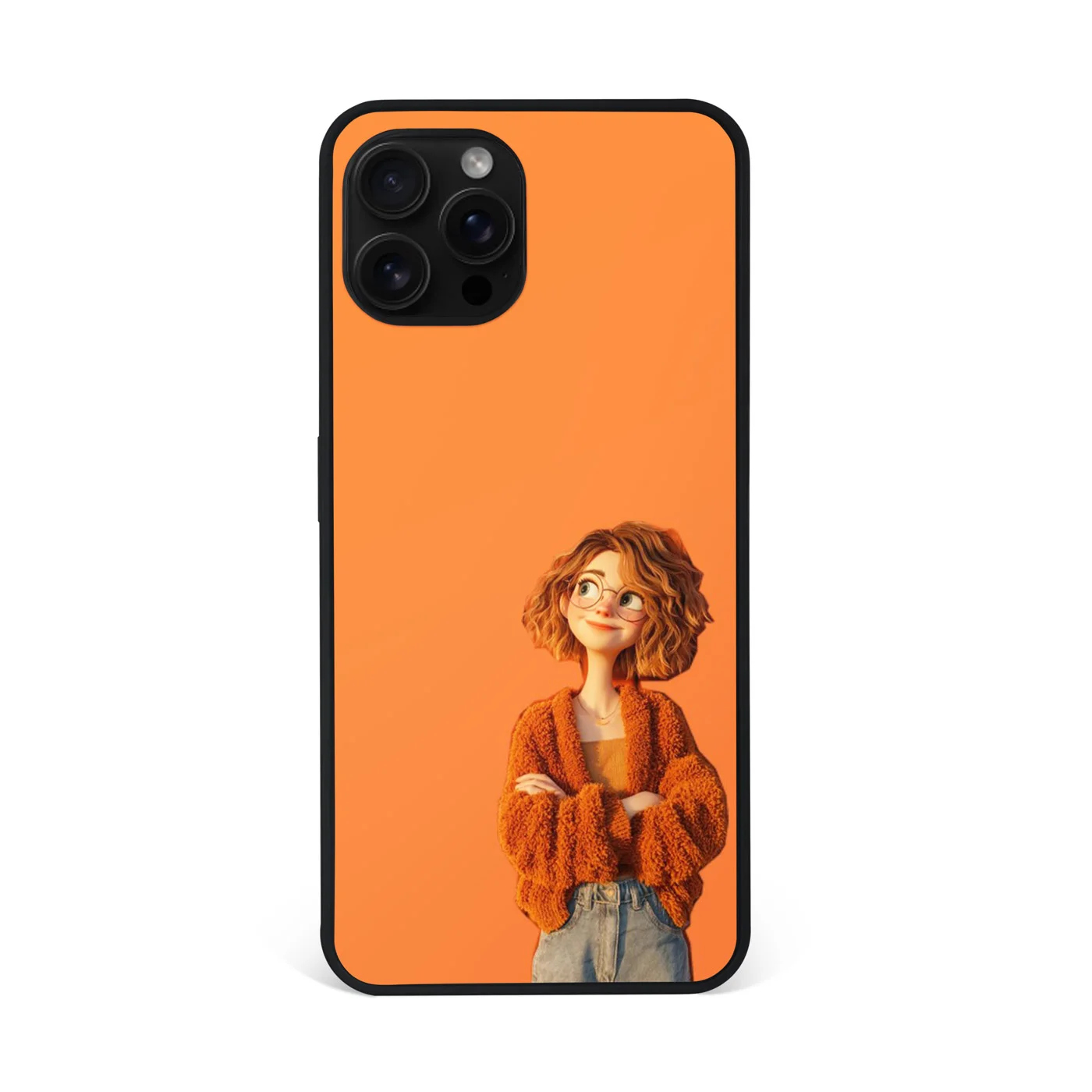 Orange Aesthetic Girl Cozy Cardigan Premium Glass Phone Case
