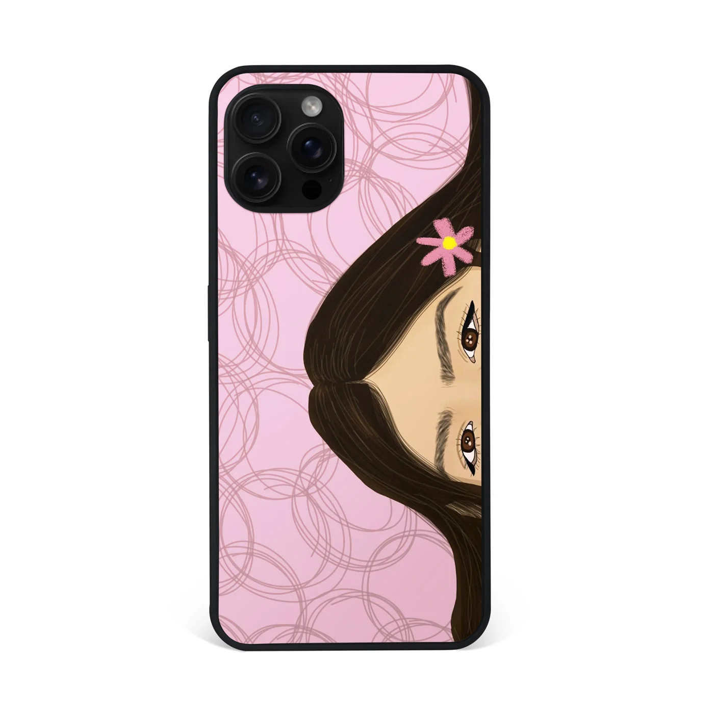 Pink Anime Girl with Flower Premium Glass Phone Case