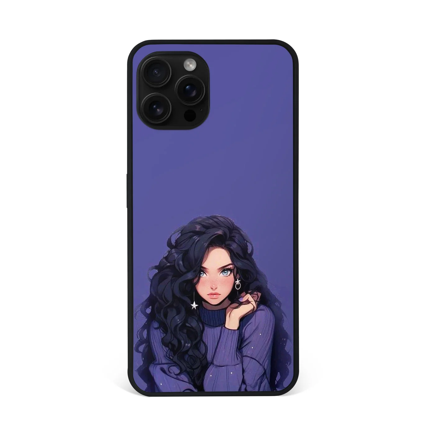 Purple Anime Girl with Curly Hair Premium Glass Phone Case