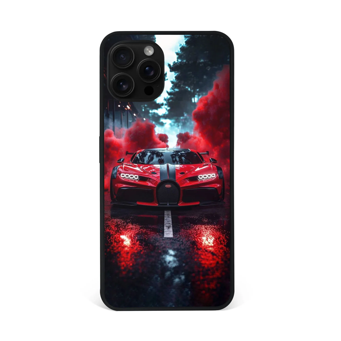 Red Smoke Bugatti Premium Glass Phone Case