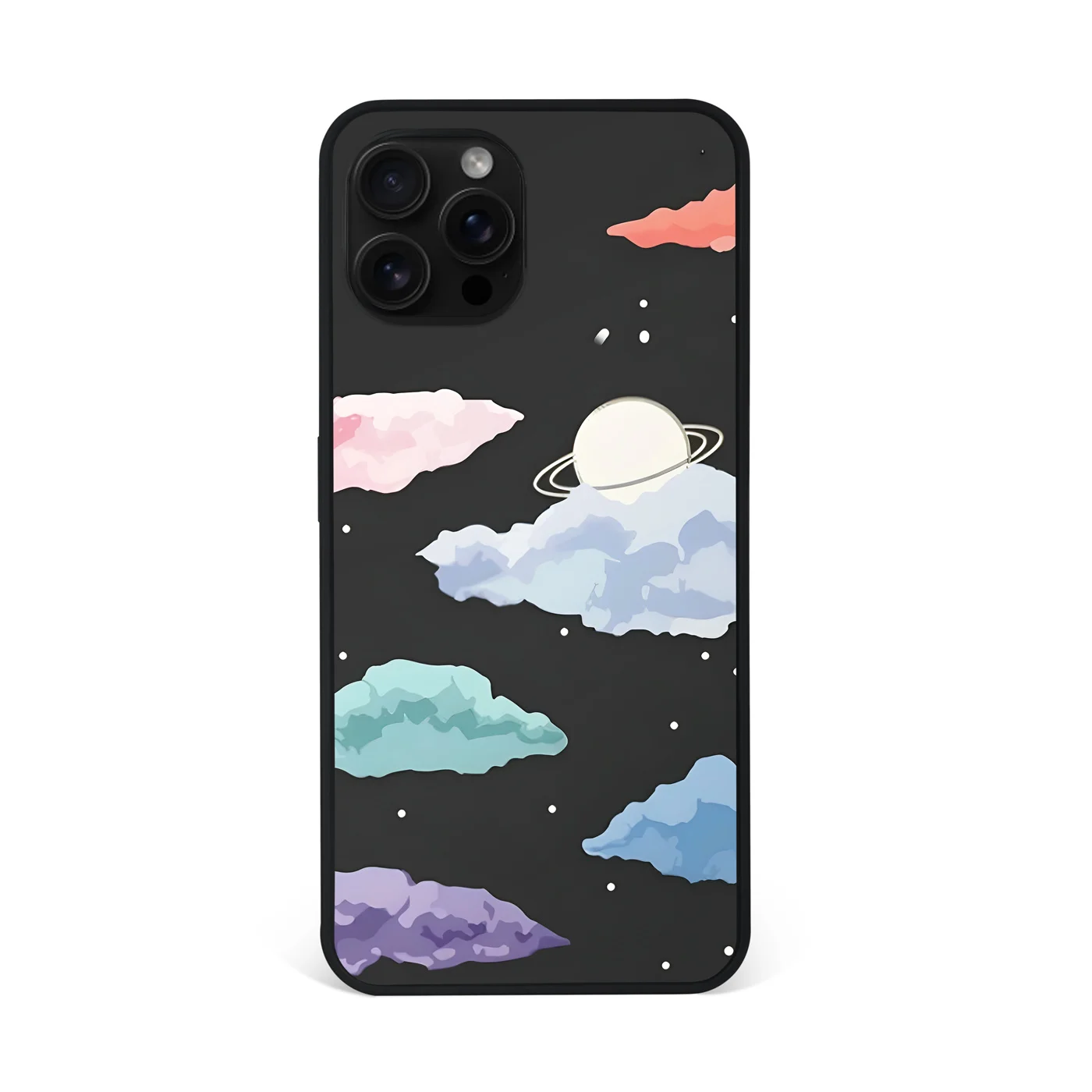 Saturn Watercolor Clouds Premium Glass Phone Case