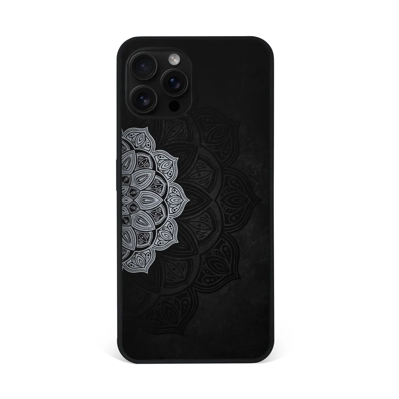 Silver Mandala Black Premium Glass Phone Case
