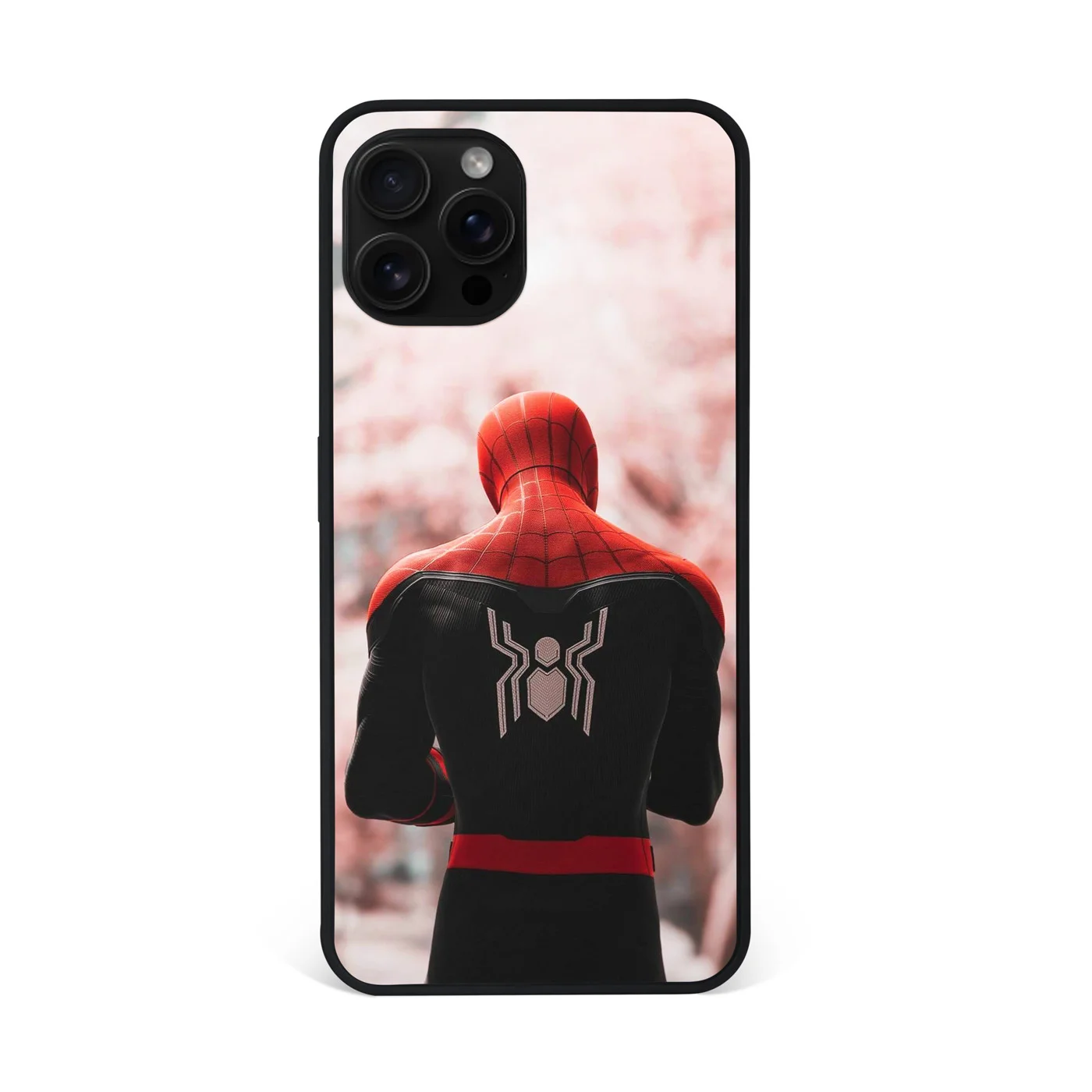 Spiderman Cherry Blossom Back View Premium Glass Phone Case