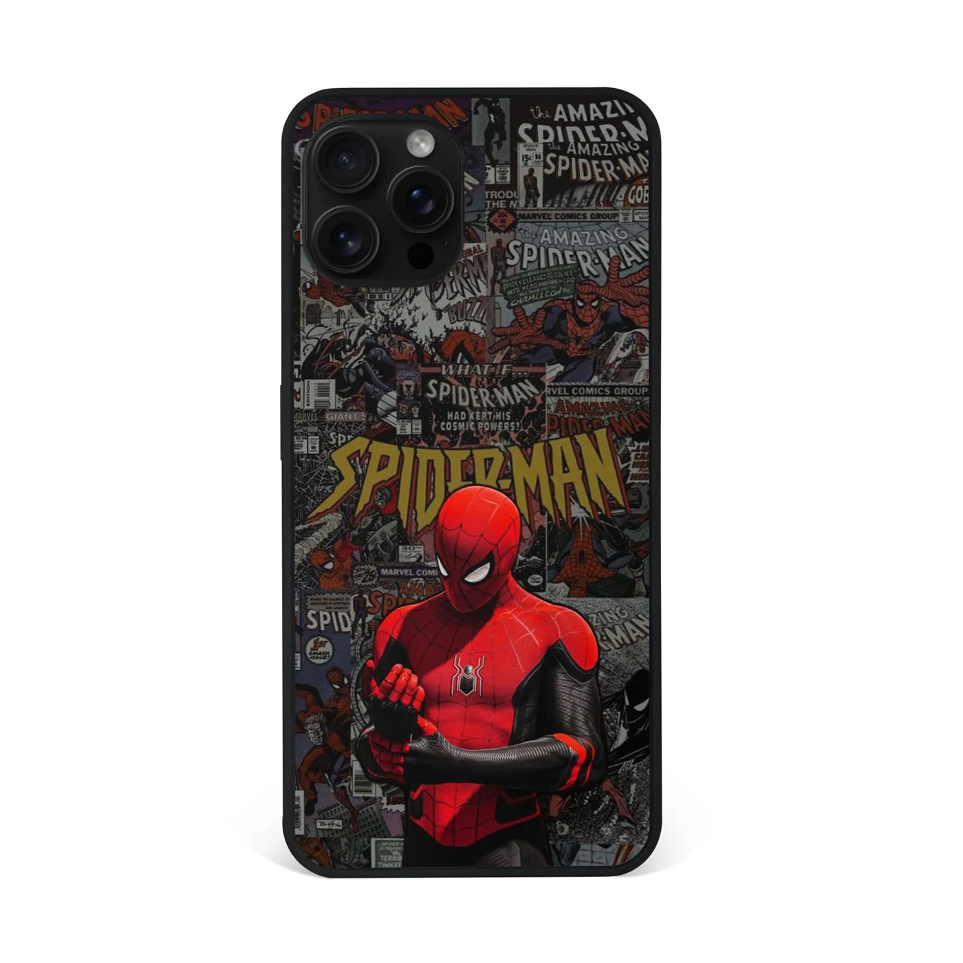 Spiderman Vintage Comic Collage Premium Glass Phone Case