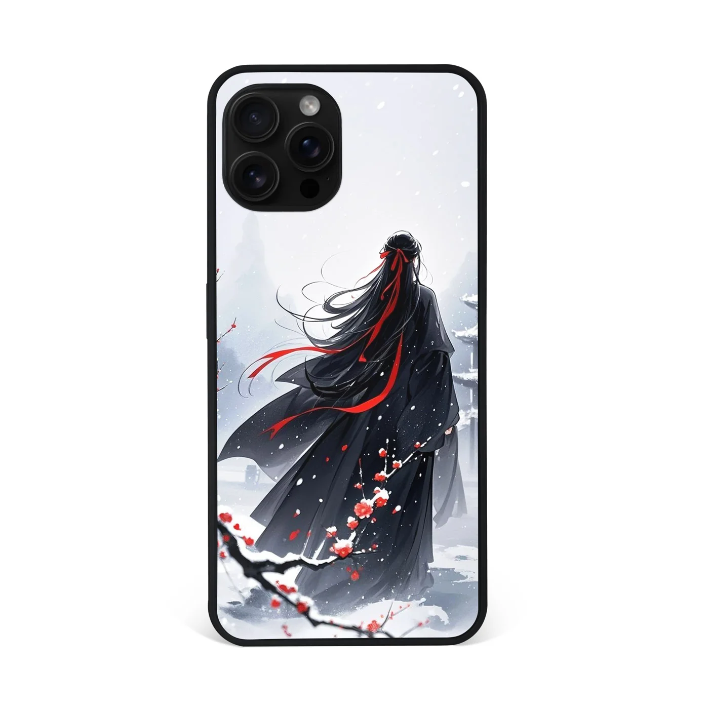 Winter Anime Girl with Cherry Blossoms Premium Glass Phone Case